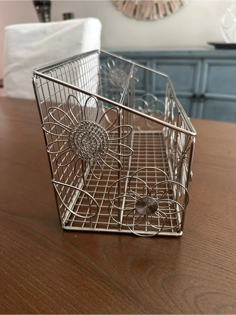 Silver Floral Wire Storage Basket